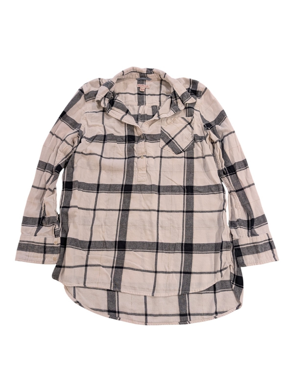 Merona Black and White Plaid Flannel Pullover Shirt